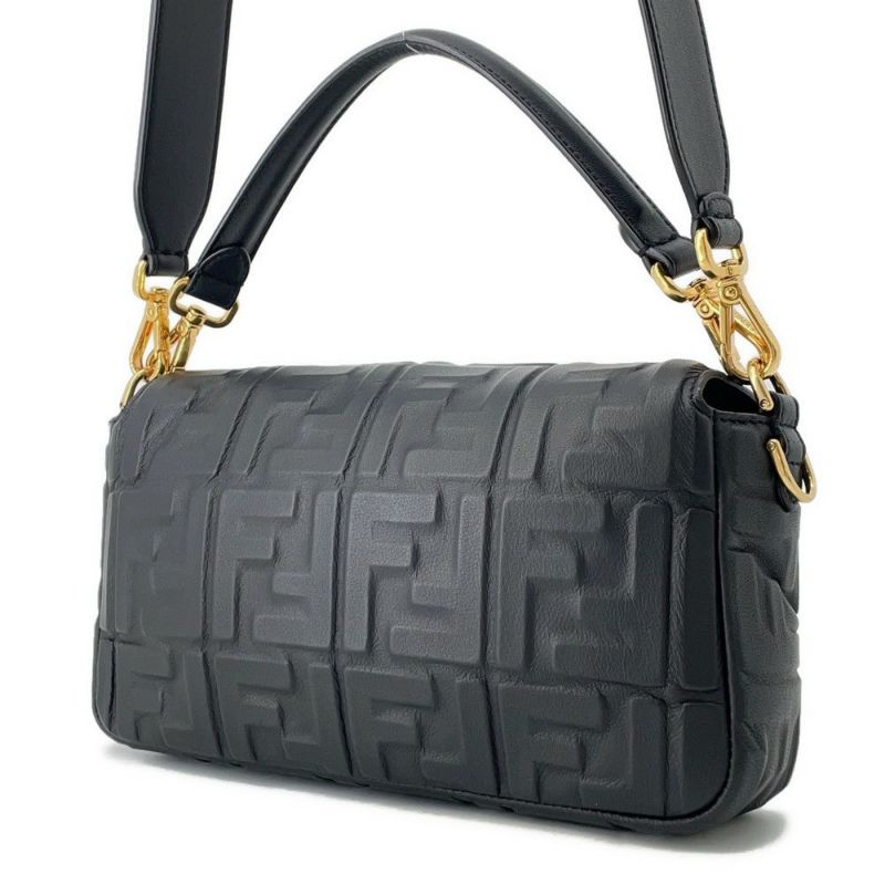 フェンディ ショルダーバッグ FFモチーフ バゲット ラムスキン 8BR600 FENDI 2way ブラック