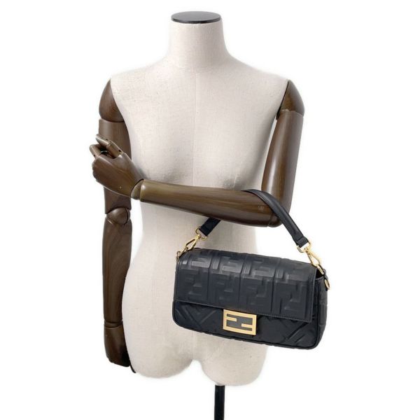 フェンディ ショルダーバッグ FFモチーフ バゲット ラムスキン 8BR600 FENDI 2way ブラック