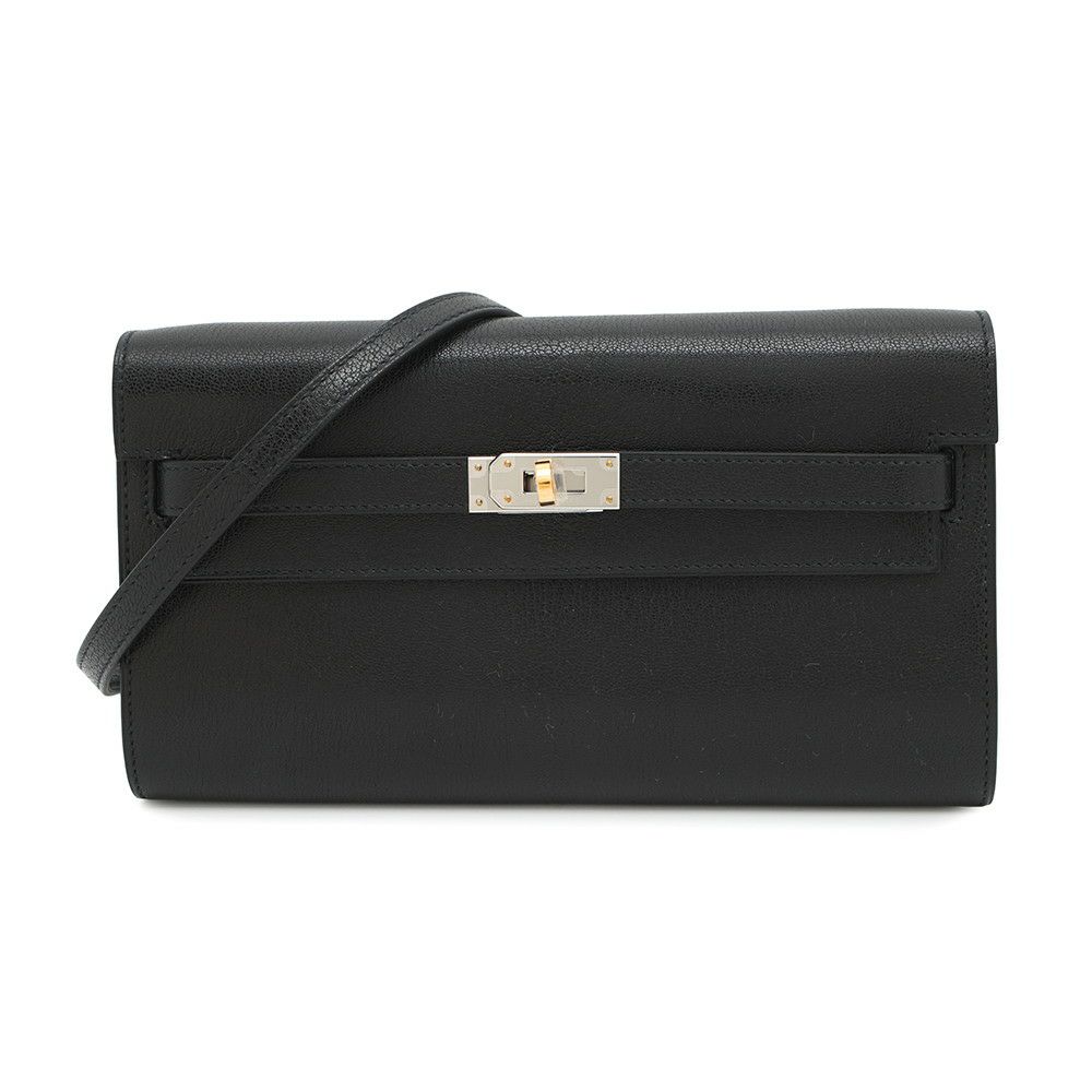 エルメス ケリーウォレット ロング トゥーゴー ブラック/エレクトラム金具 シェブルシャムキラ W刻印 財布 黒