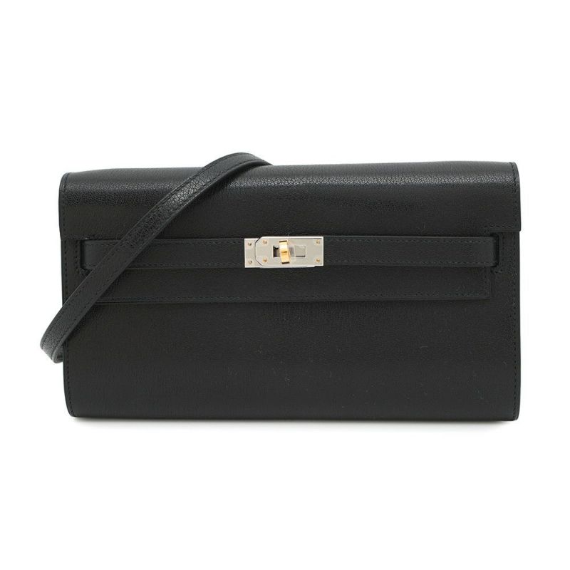 エルメス ケリーウォレット ロング トゥーゴー ブラック/エレクトラム金具 シェブルシャムキラ W刻印 財布 黒