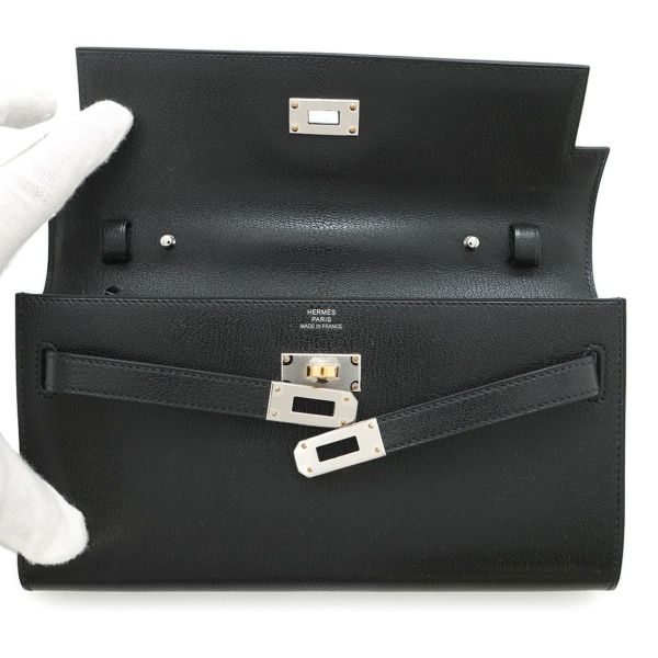 エルメス ケリーウォレット ロング トゥーゴー ブラック/エレクトラム金具 シェブルシャムキラ W刻印 財布 黒