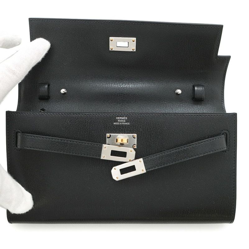 エルメス ケリーウォレット ロング トゥーゴー ブラック/エレクトラム金具 シェブルシャムキラ W刻印 財布 黒