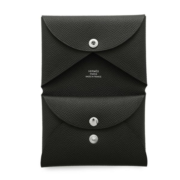 エルメス コインケース カルヴィ デュオ ブラック/シルバー金具 エプソン K刻印 黒