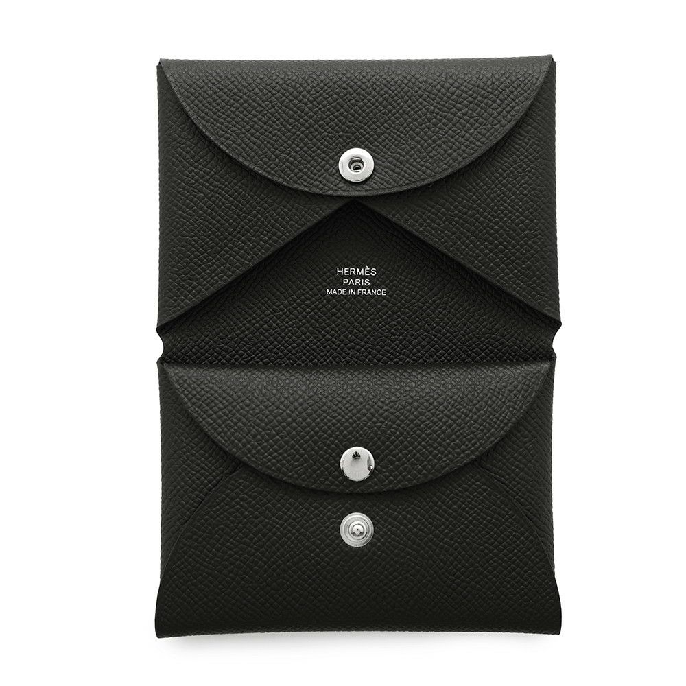 エルメス コインケース カルヴィ デュオ ブラック/シルバー金具 エプソン K刻印 黒