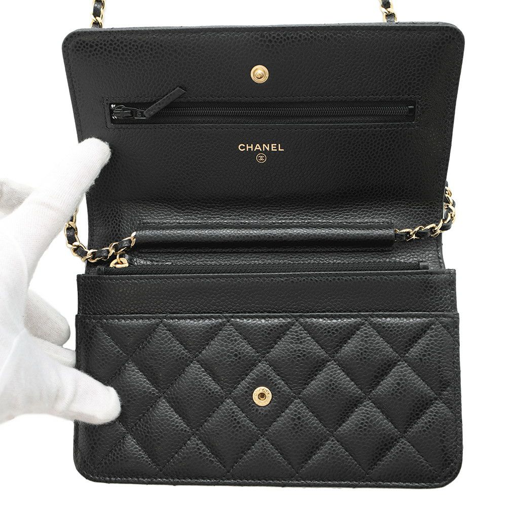 シャネル チェーンウォレット クラシック マトラッセ ココマーク キャビアスキン AP0250 CHANEL 財布 黒