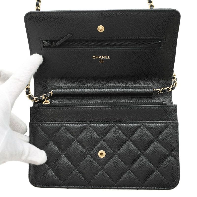 シャネル チェーンウォレット クラシック マトラッセ ココマーク キャビアスキン AP0250 CHANEL 財布 黒
