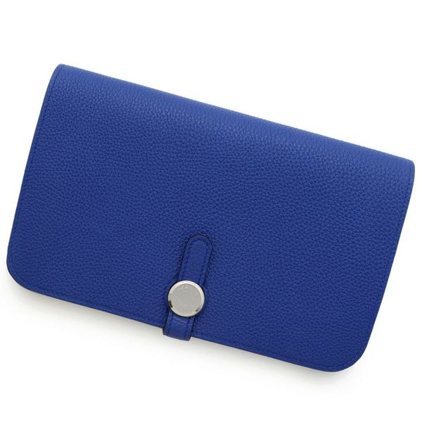 エルメス 長財布 ドゴンGM ブルーエレクトリック/シルバー金具 トゴ T刻印 HERMES 財布