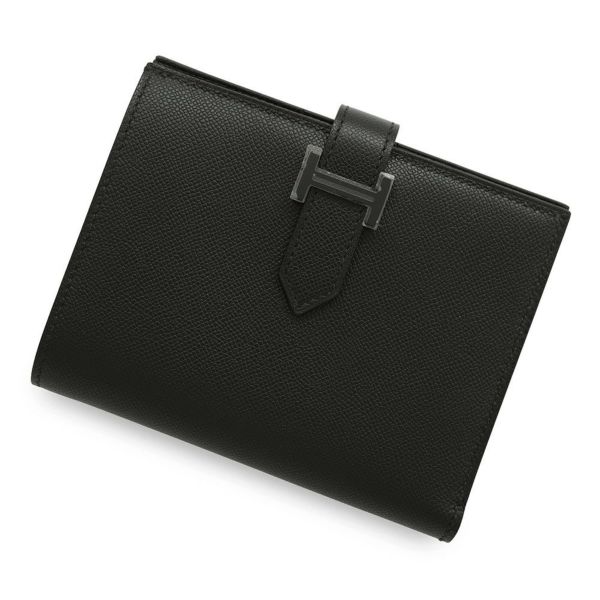 エルメス 二つ折り財布 ベアンコンパクト ブラック/ブラック金具 ヴォーマダム K刻印 黒