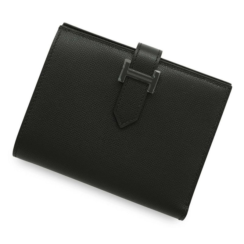エルメス 二つ折り財布 ベアンコンパクト ブラック/ブラック金具 ヴォーマダム K刻印 黒