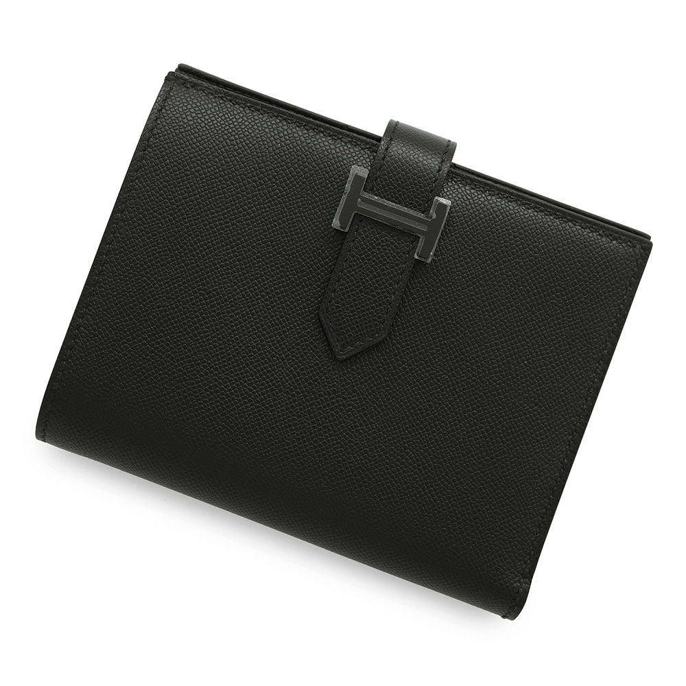 エルメス 二つ折り財布 ベアンコンパクト ブラック/ブラック金具 ヴォーマダム K刻印 黒