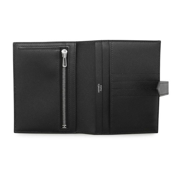 エルメス 二つ折り財布 ベアンコンパクト ブラック/ブラック金具 ヴォーマダム K刻印 黒