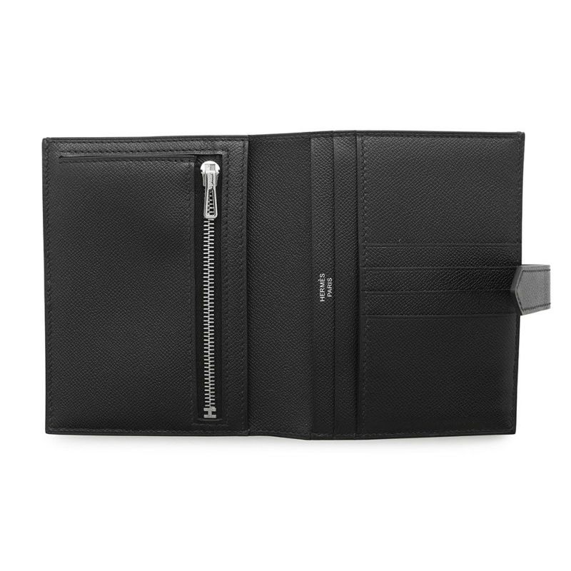 エルメス 二つ折り財布 ベアンコンパクト ブラック/ブラック金具 ヴォーマダム K刻印 黒