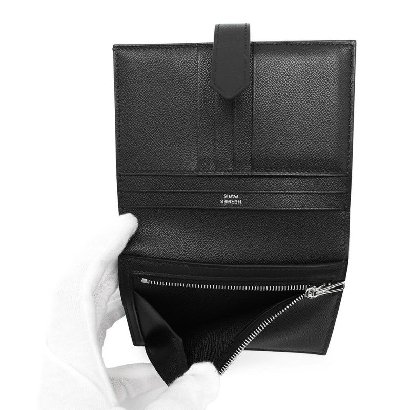 エルメス 二つ折り財布 ベアンコンパクト ブラック/ブラック金具 ヴォーマダム K刻印 黒
