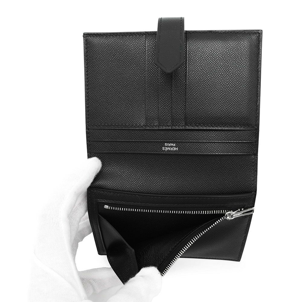 エルメス 二つ折り財布 ベアンコンパクト ブラック/ブラック金具 ヴォーマダム K刻印 黒
