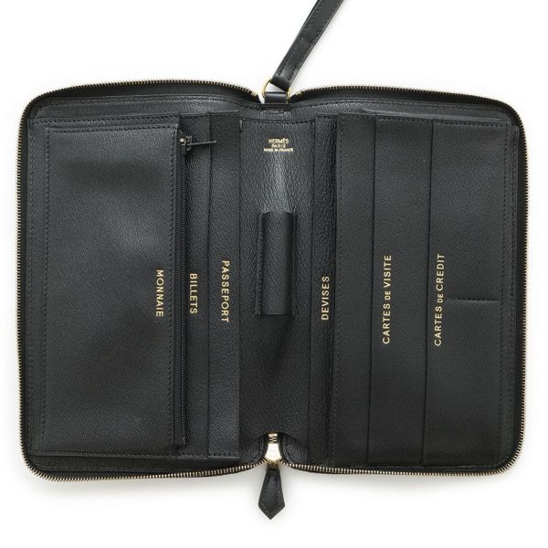 エルメス トラベルケース チャーリー ブラック/ゴールド金具 ボックスカーフ □C刻印 黒