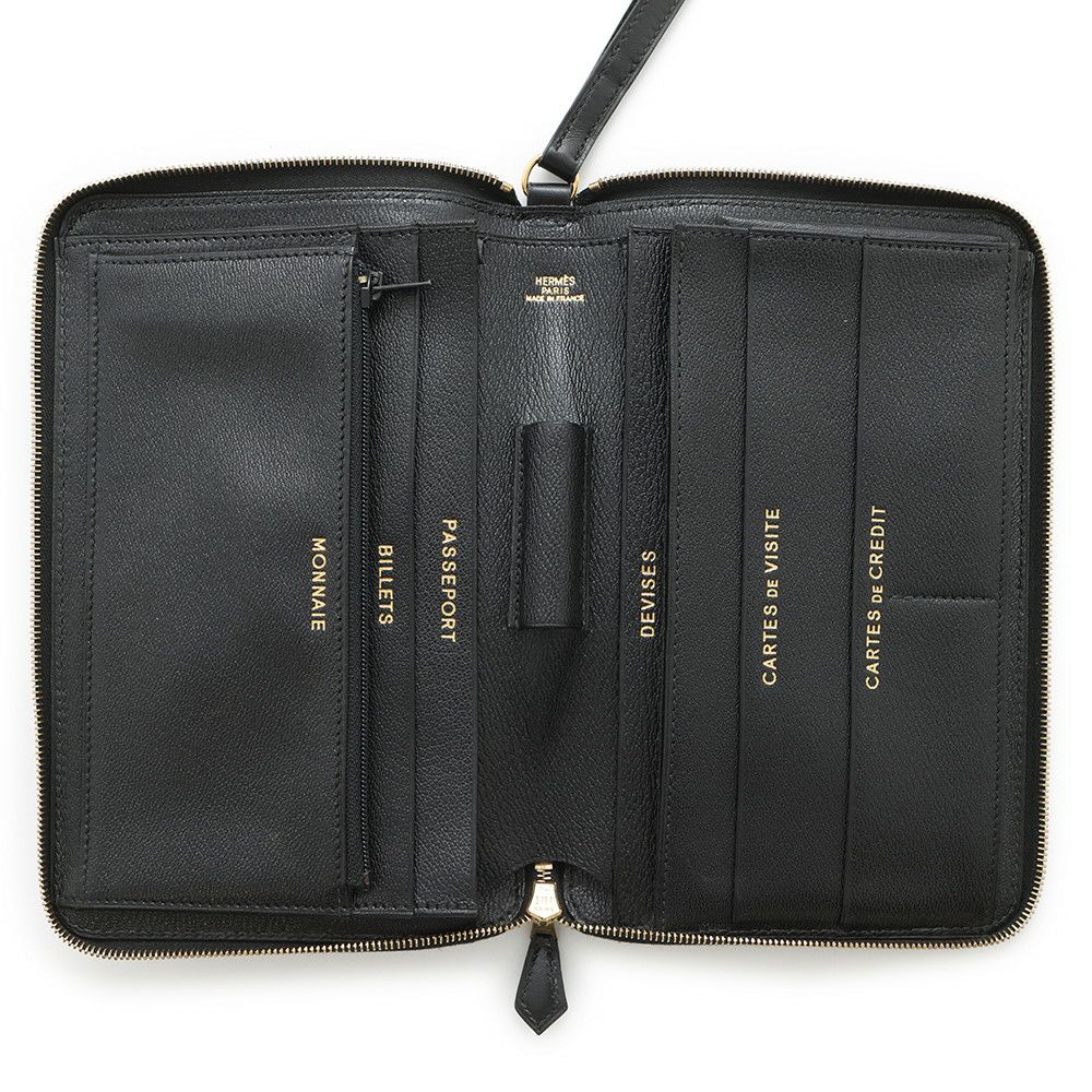 エルメス トラベルケース チャーリー ブラック/ゴールド金具 ボックスカーフ □C刻印 黒