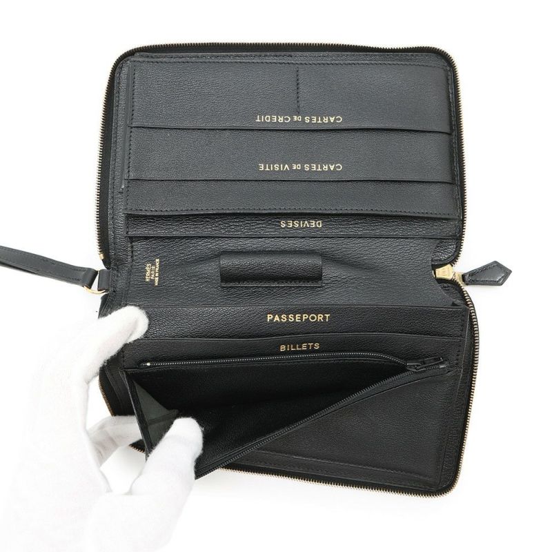 エルメス トラベルケース チャーリー ブラック/ゴールド金具 ボックスカーフ □C刻印 黒