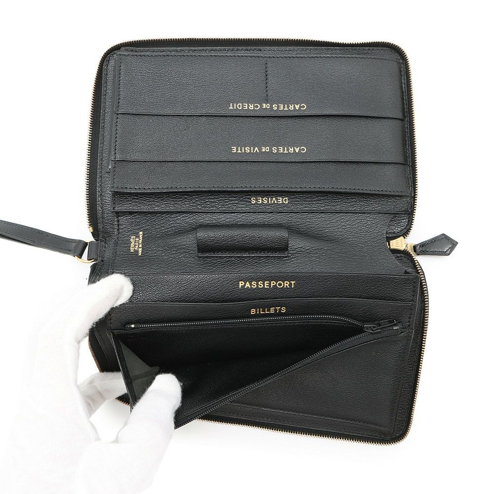 エルメス トラベルケース チャーリー ブラック/ゴールド金具 ボックスカーフ □C刻印 黒