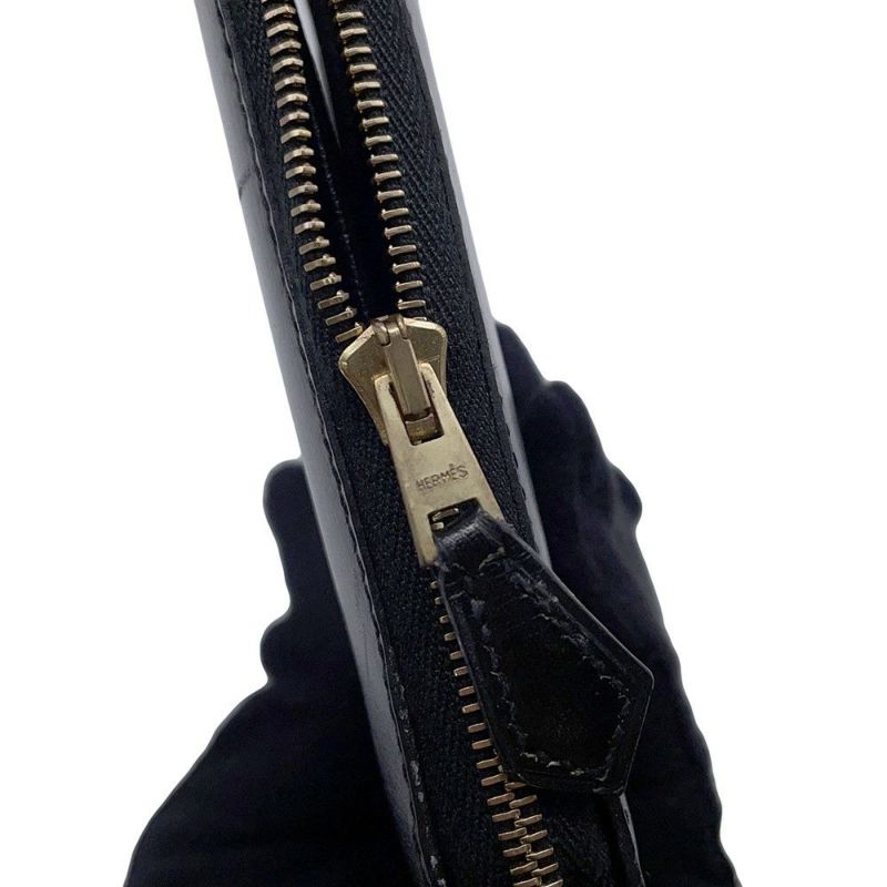 エルメス トラベルケース チャーリー ブラック/ゴールド金具 ボックスカーフ □C刻印 黒