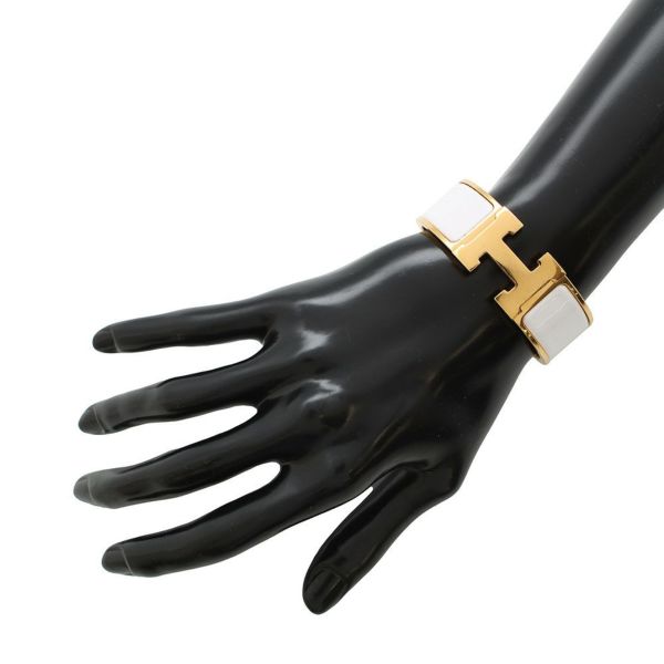 エルメス ブレスレット クリッククラックH GM ホワイト/ゴールド金具 HERMES アクセサリー 白