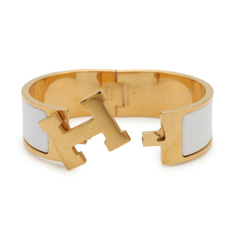 エルメス ブレスレット クリッククラックH GM ホワイト/ゴールド金具 HERMES アクセサリー 白