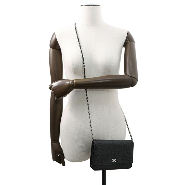シャネル チェーンウォレット カメリア ココマーク ラムスキン A47421 CHANEL 財布 黒