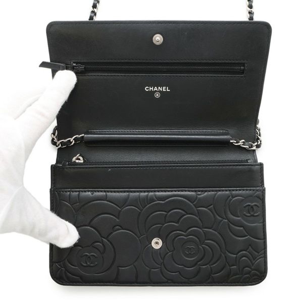 シャネル チェーンウォレット カメリア ココマーク ラムスキン A47421 CHANEL 財布 黒