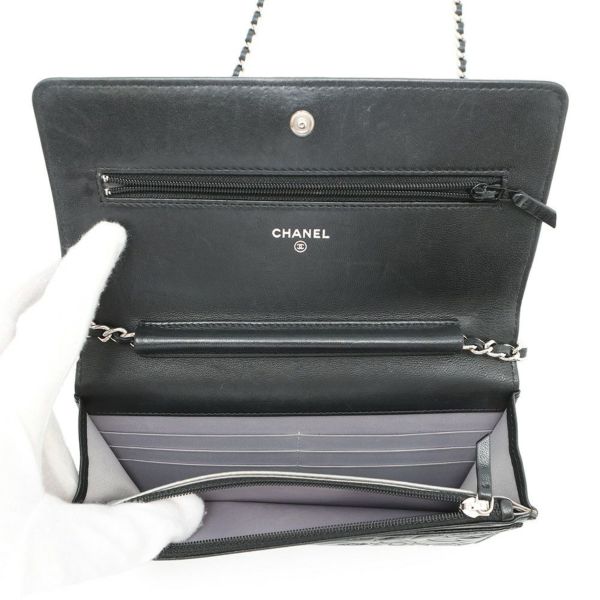 シャネル チェーンウォレット カメリア ココマーク ラムスキン A47421 CHANEL 財布 黒