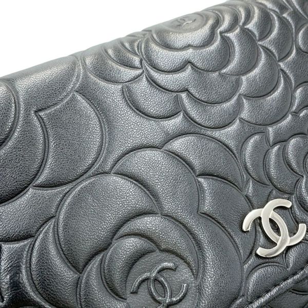シャネル チェーンウォレット カメリア ココマーク ラムスキン A47421 CHANEL 財布 黒