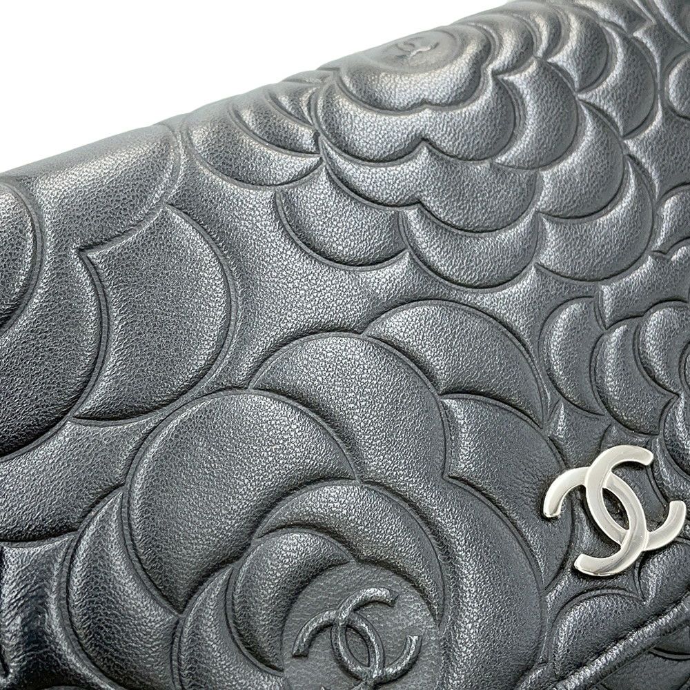 シャネル チェーンウォレット カメリア ココマーク ラムスキン A47421 CHANEL 財布 黒