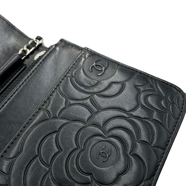 シャネル チェーンウォレット カメリア ココマーク ラムスキン A47421 CHANEL 財布 黒