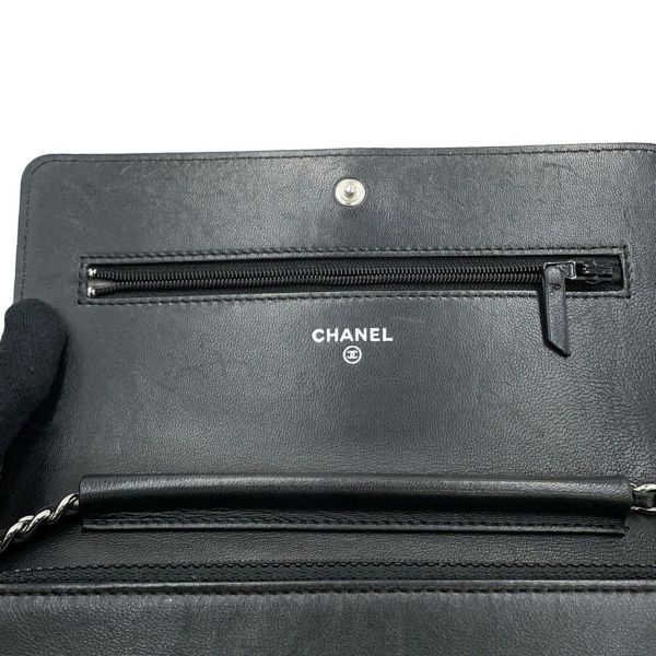 シャネル チェーンウォレット カメリア ココマーク ラムスキン A47421 CHANEL 財布 黒