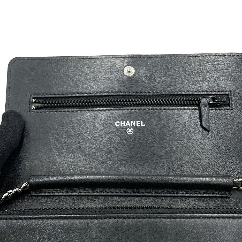 シャネル チェーンウォレット カメリア ココマーク ラムスキン A47421 CHANEL 財布 黒