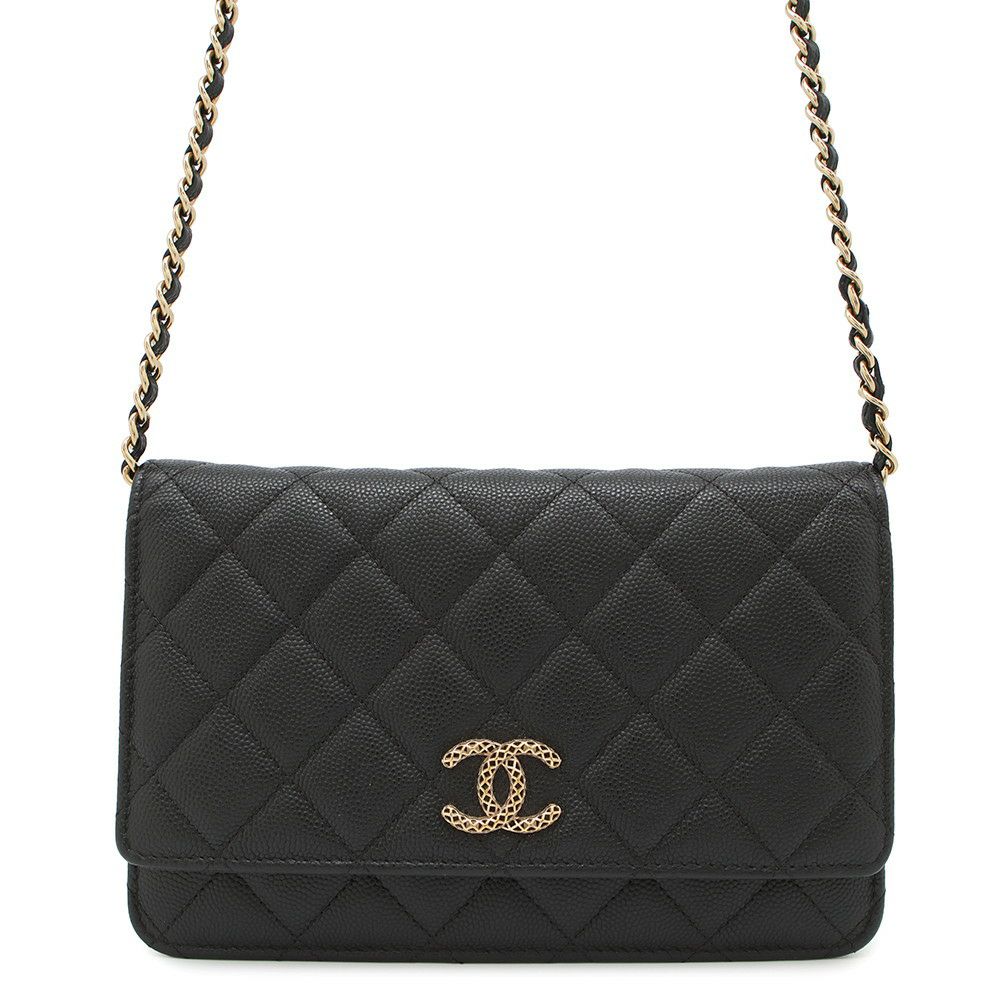 シャネル チェーンウォレット マトラッセ ココマーク キャビアスキン AP3516 CHANEL 財布 黒