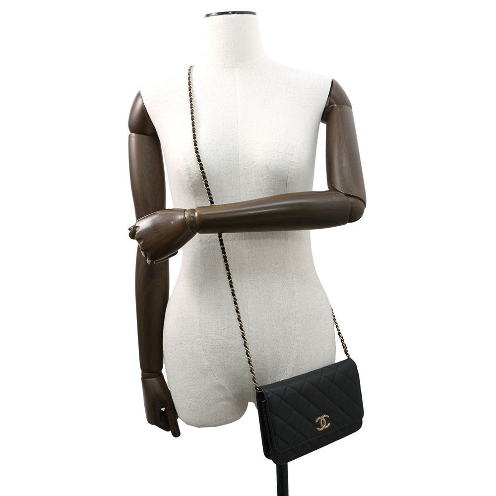 シャネル チェーンウォレット マトラッセ ココマーク キャビアスキン AP3516 CHANEL 財布 黒