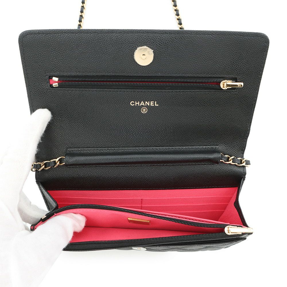 シャネル チェーンウォレット マトラッセ ココマーク キャビアスキン AP3516 CHANEL 財布 黒