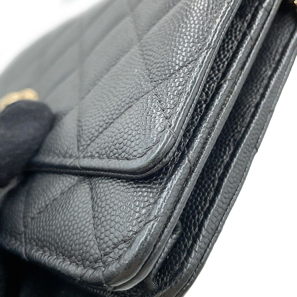 シャネル チェーンウォレット マトラッセ ココマーク キャビアスキン AP3516 CHANEL 財布 黒