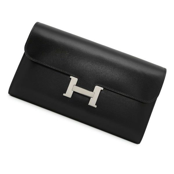 エルメス 長財布 コンスタンス トゥーゴー ロング ブラック/シルバー金具 ボックスカーフ O刻印 財布 黒