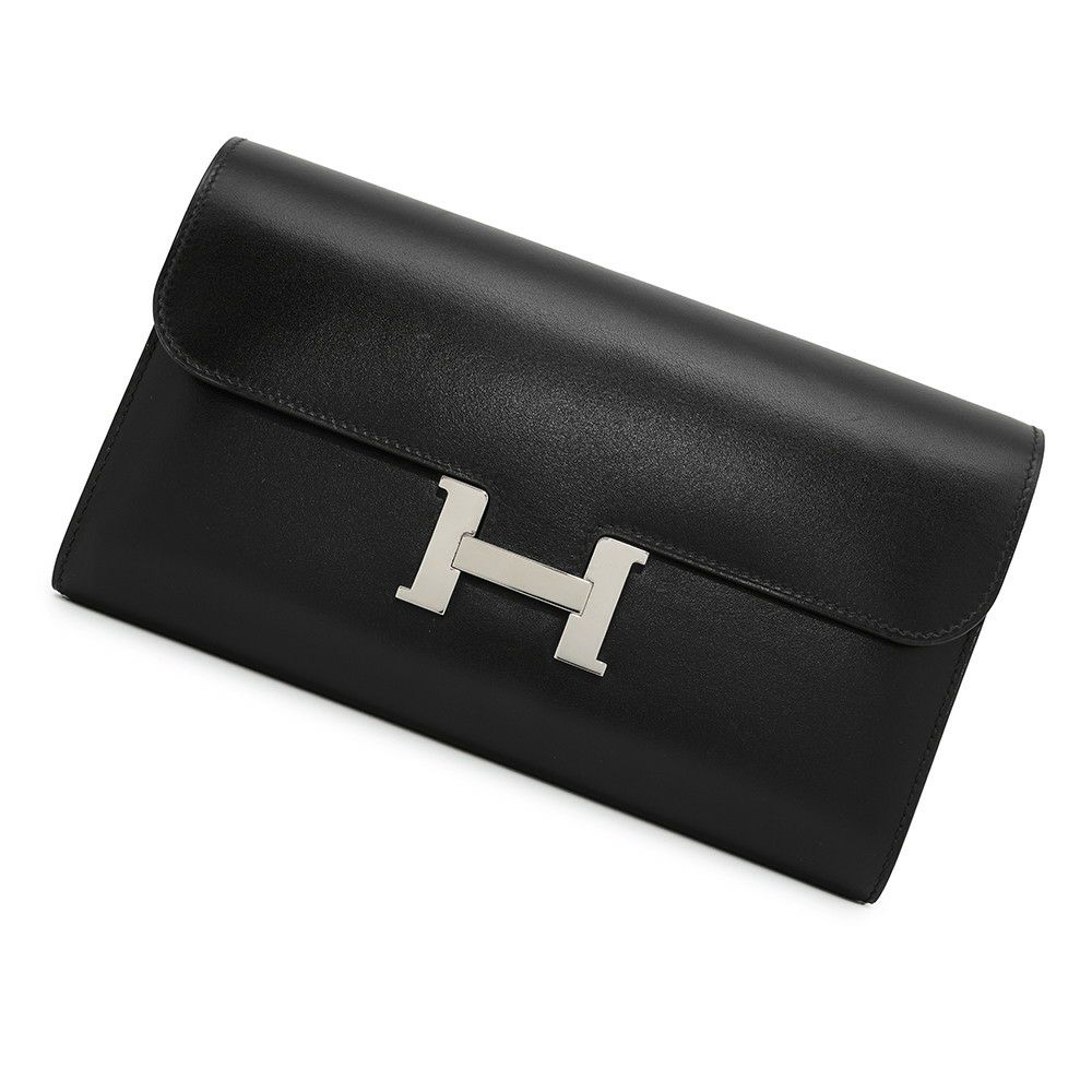 エルメス 長財布 コンスタンス トゥーゴー ロング ブラック/シルバー金具 ボックスカーフ O刻印 財布 黒