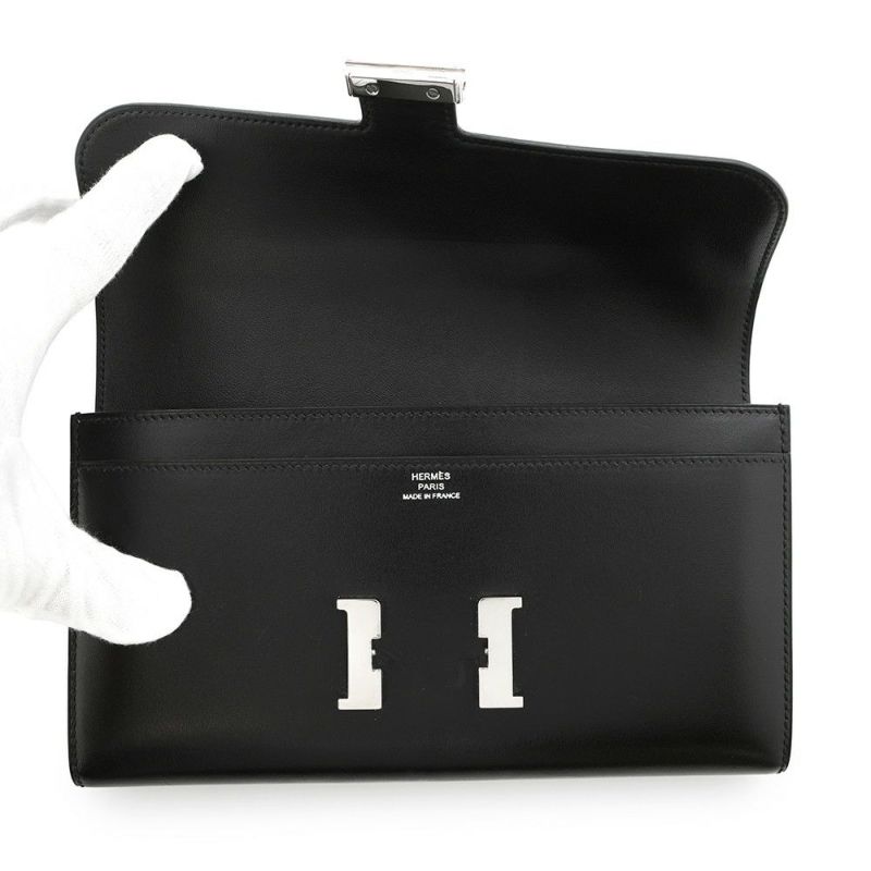 エルメス 長財布 コンスタンス トゥーゴー ロング ブラック/シルバー金具 ボックスカーフ O刻印 財布 黒