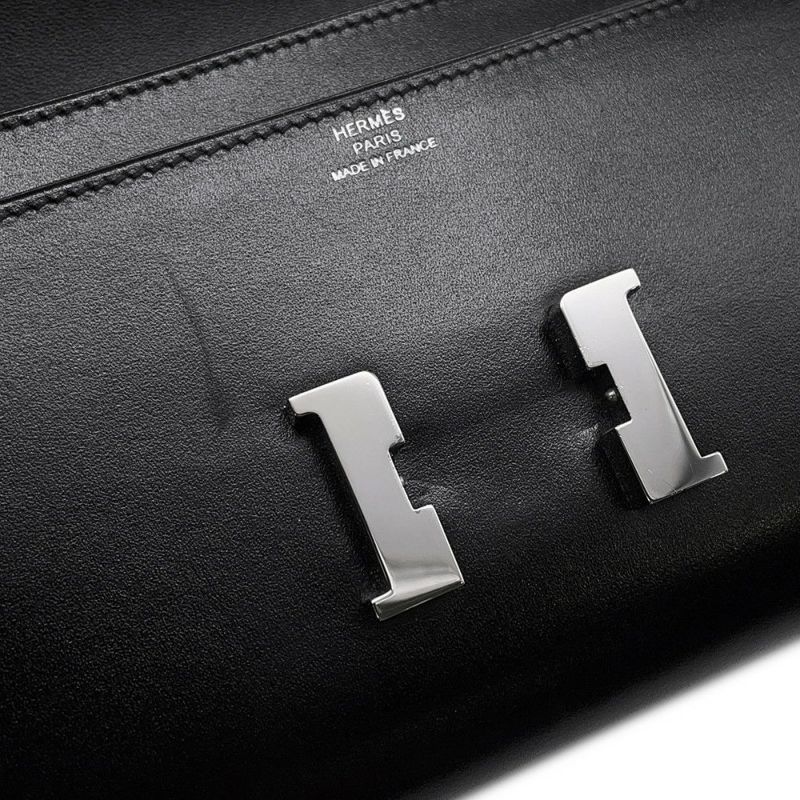 エルメス 長財布 コンスタンス トゥーゴー ロング ブラック/シルバー金具 ボックスカーフ O刻印 財布 黒