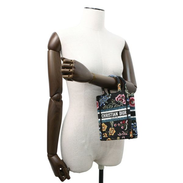 クリスチャン・ディオール ハンドバッグ ブックトートミニ フラワー バーティカル キャンバス Christian Dior 2wayショルダー 黒