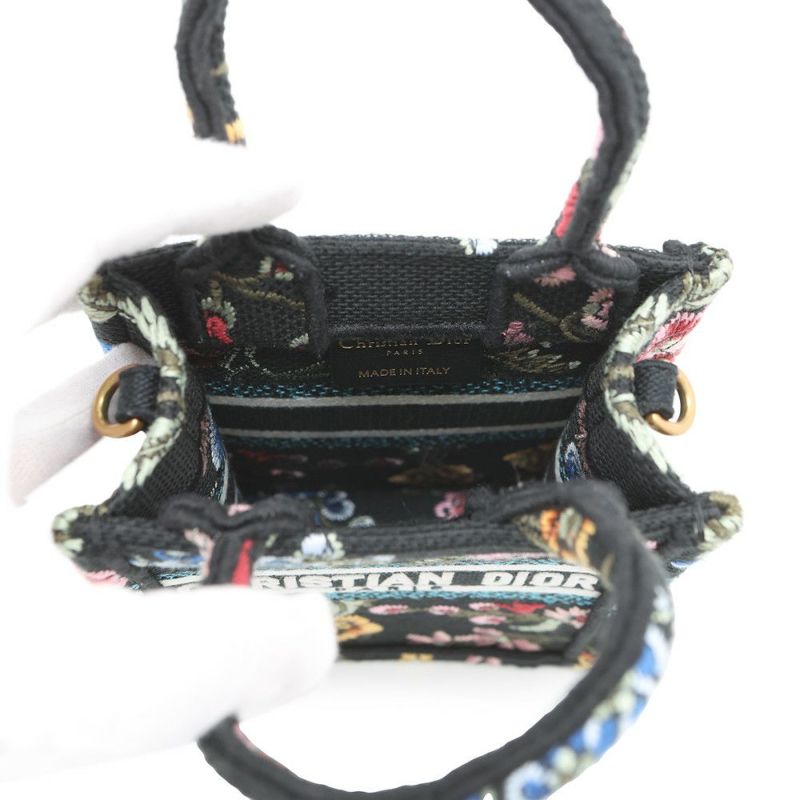 クリスチャン・ディオール ハンドバッグ ブックトートミニ フラワー バーティカル キャンバス Christian Dior 2wayショルダー 黒