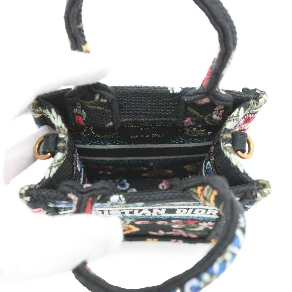 クリスチャン・ディオール ハンドバッグ ブックトートミニ フラワー バーティカル キャンバス Christian Dior 2wayショルダー 黒
