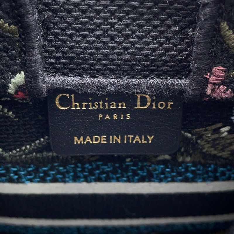 クリスチャン・ディオール ハンドバッグ ブックトートミニ フラワー バーティカル キャンバス Christian Dior 2wayショルダー 黒