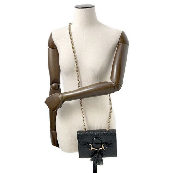 グッチ チェーンショルダーバッグ EMILY エミリー マイクログッチシマレザー タッセル付き 449636 GUCCI 黒 アウトレット品