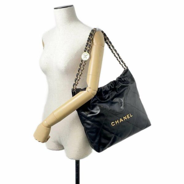 シャネル ハンドバッグ CHANEL 22 マトラッセ スモール シャイニーカーフ AS3260 ポーチ付き 黒