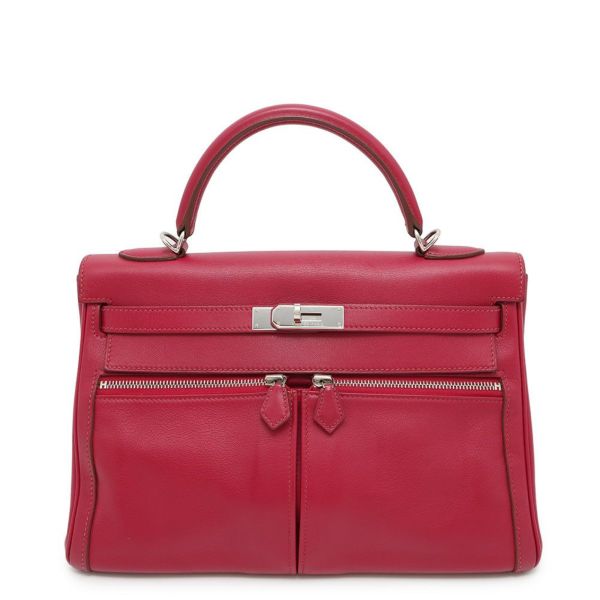 エルメス ハンドバッグ ケリーラキ32 ルビー/シルバー金具 スイフト □O刻印 2wayショルダー