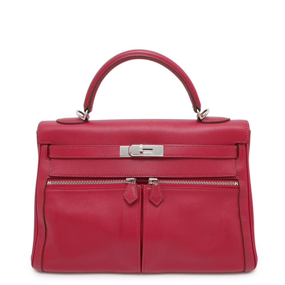 エルメス ハンドバッグ ケリーラキ32 ルビー/シルバー金具 スイフト □O刻印 2wayショルダー