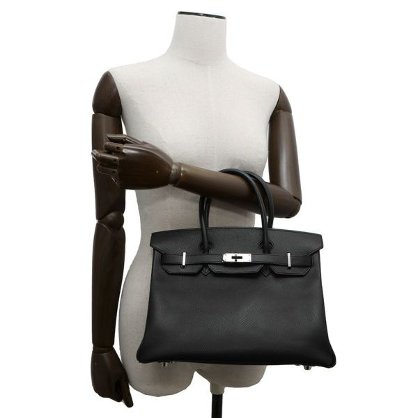 エルメス バーキン30 ブラック/シルバー金具 エプソン □L刻印 HERMES Birkin ハンドバッグ 黒